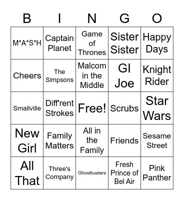 Theme Song Bingo Card