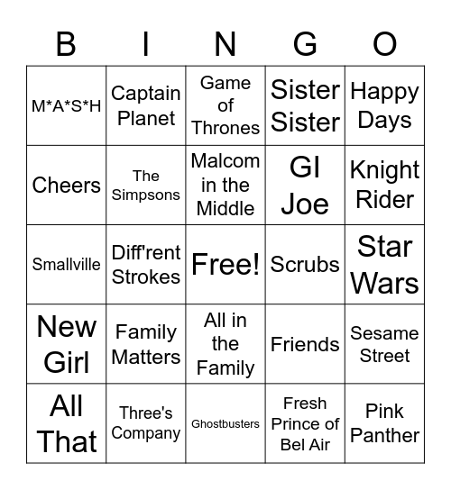 Theme Song Bingo Card