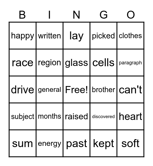 Fry #6 Bingo Card