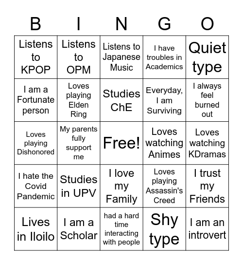 Gervero Human Bingo Card Bingo Card