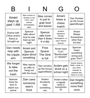 Team Chad House Bingo Card Bingo Card