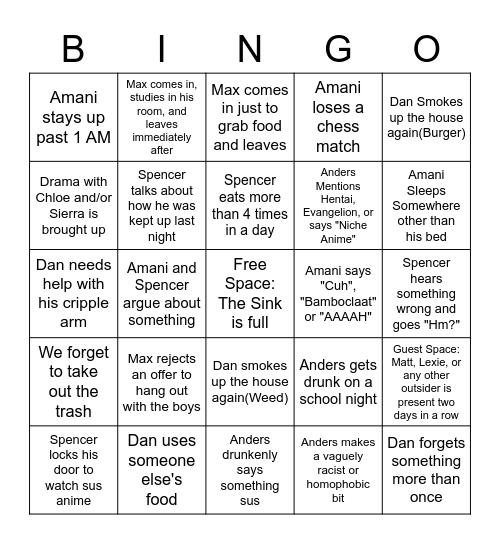 Team Chad House Bingo Card Bingo Card