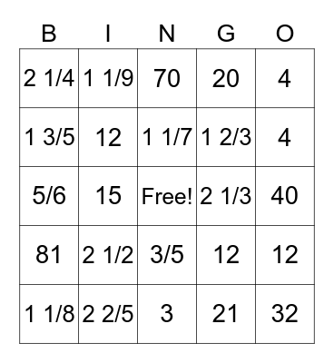 Fraction Multiplication and Division Bingo Card