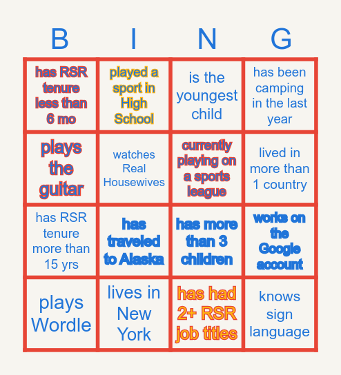 RSR BINGO Card