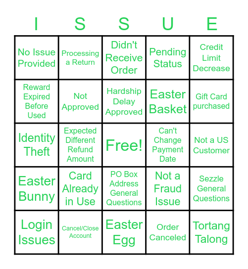 Zip Bingo Card