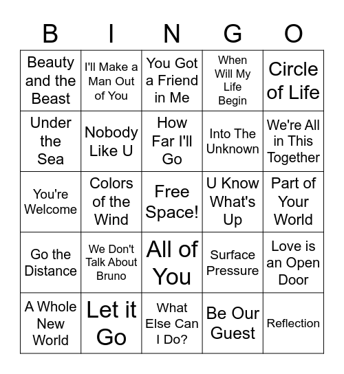 Guess That "Toon"- Disney Edition Bingo Card