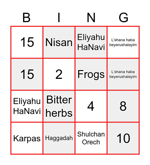 Pesach Bingo Card