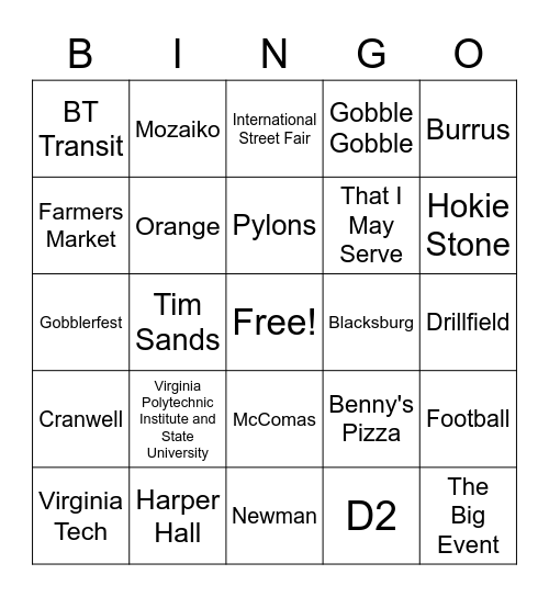 VIRGINIA TECH BINGO Card