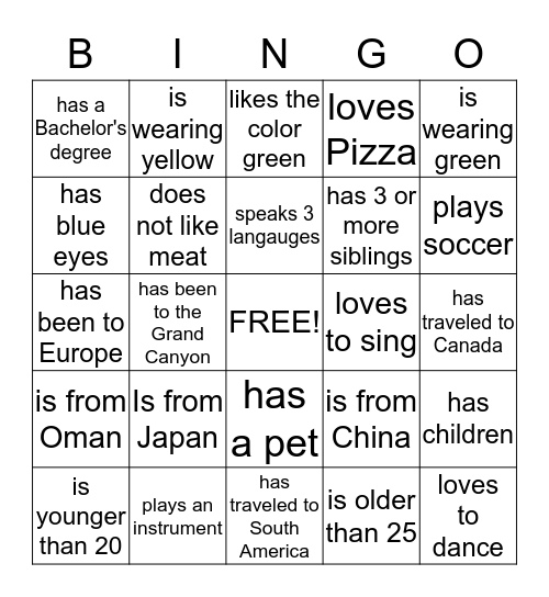 IELI Meet & Greet BINGO Card