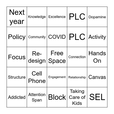 Professional Learning Terminology Bingo Card