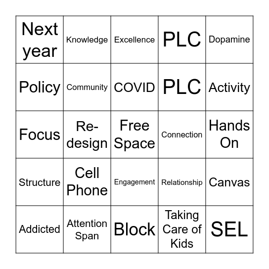 Professional Learning Terminology Bingo Card