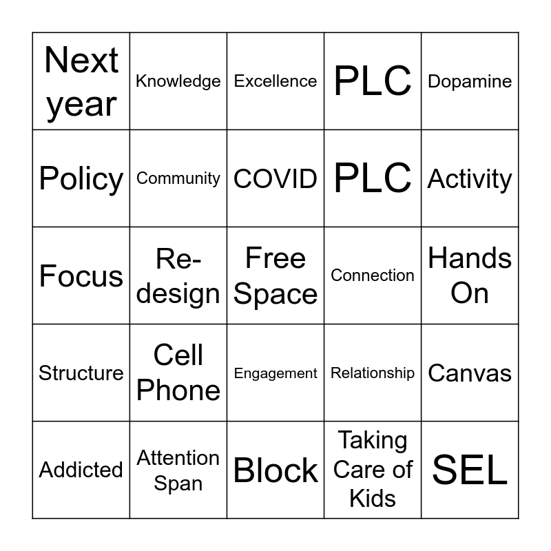 Professional Learning Terminology Bingo Card