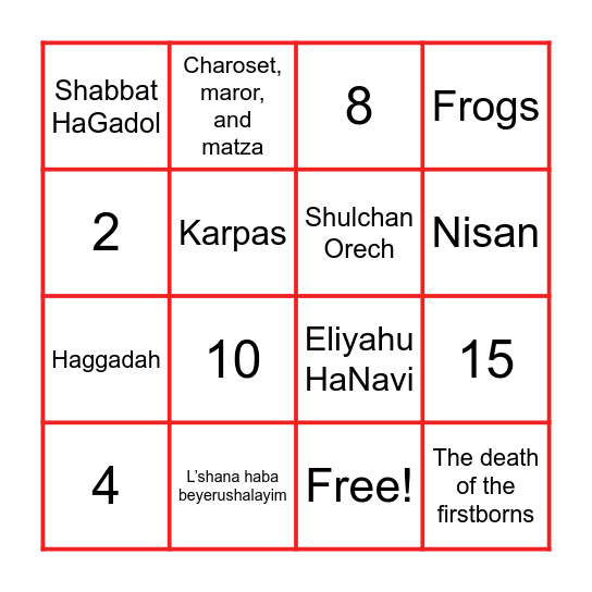 Pesach Bingo Card