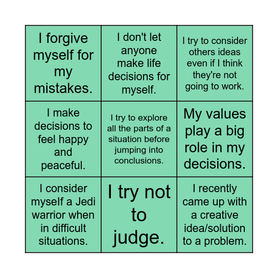 Sage Powers Bingo Card
