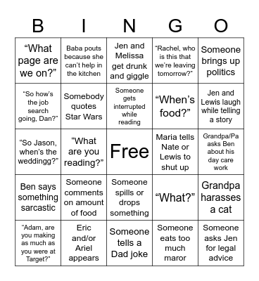 Passover Layman/Fischman/Guadelupe/Hawk BINGO Board Bingo Card