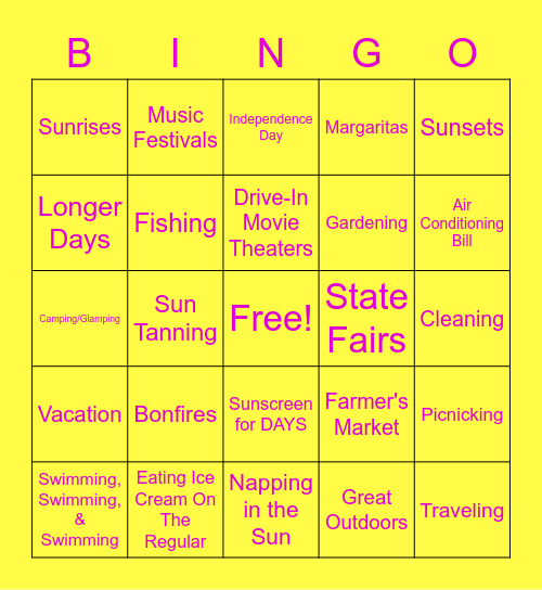 Summer Bingo (͠≖ ͜ʖ͠≖)👌 Bingo Card