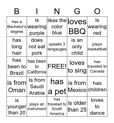 IELI Meet & Greet BINGO Card