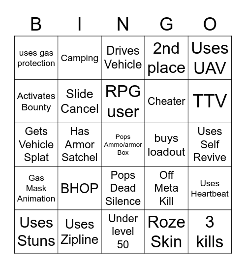 Warzone Bingo Solos Bingo Card