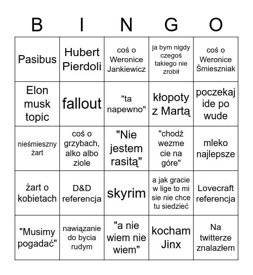 Hubert Bingo Card