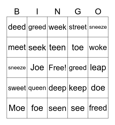 Vowel Teams au and aw Bingo Card