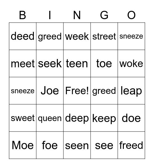 Vowel Teams au and aw Bingo Card