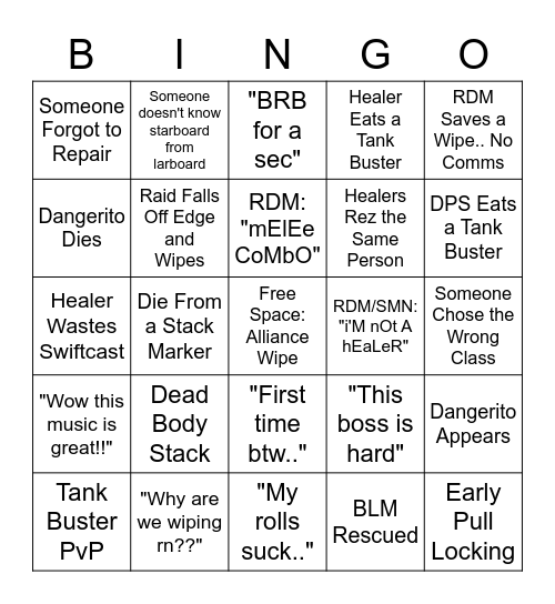 New Alliance Raid Bingo Card