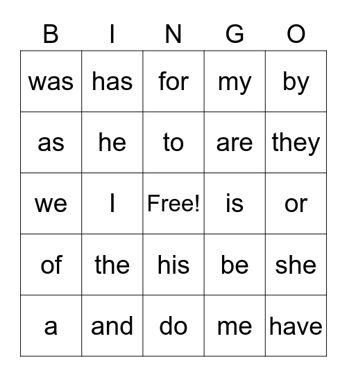 Trick Word Bingo Card