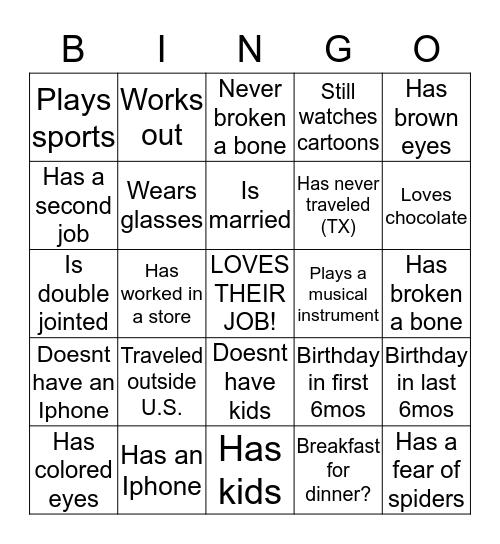 Apparel Bingo Card