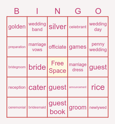 Weeding Bingo Card