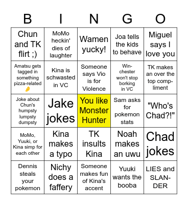 Reign of Bingo Card