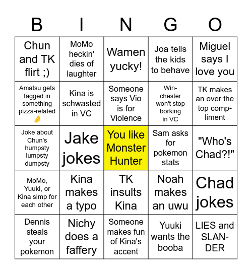 Reign of Bingo Card