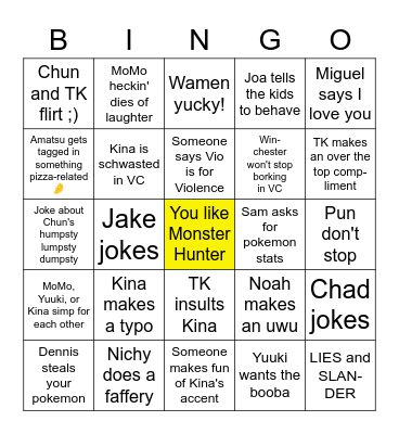Reign of Bingo Card