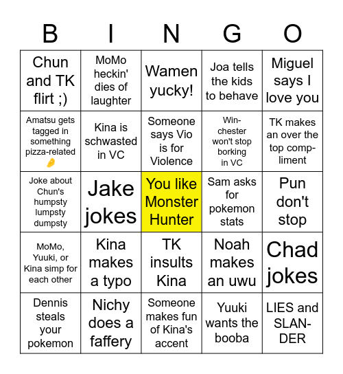 Reign of Bingo Card