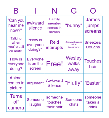 Easter Zoom Meeting Bingo Card