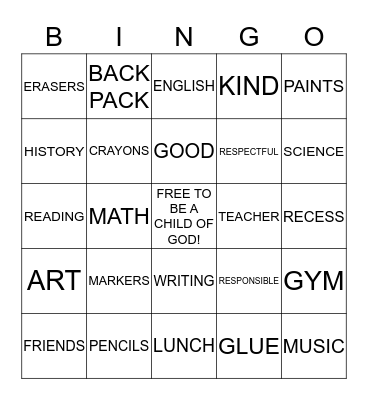 Back to School BINGO! Bingo Card