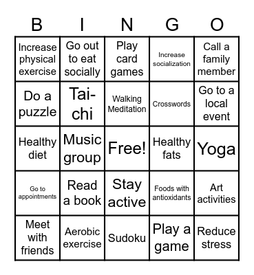 Healthy Aging Brain Bingo Card