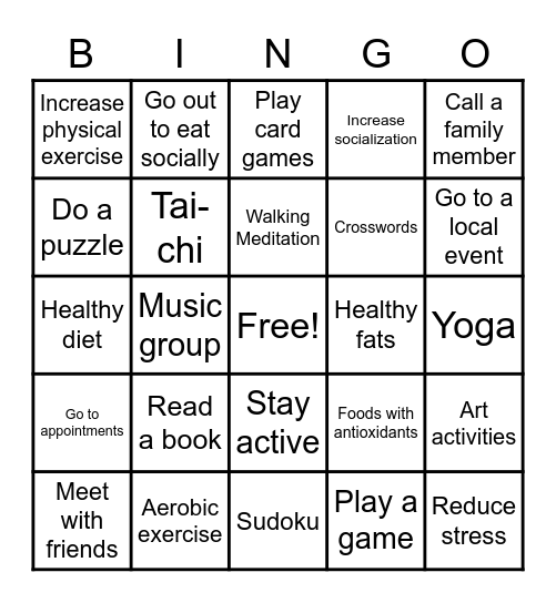 Healthy Aging Brain Bingo Card