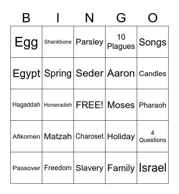 Passover Bingo! Bingo Card