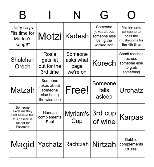 Passover Bingo Card