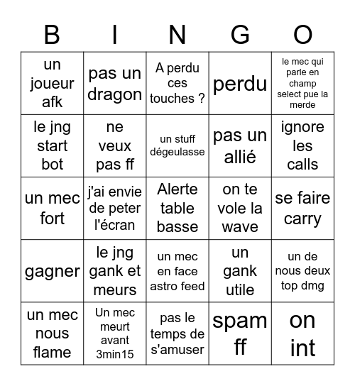 Bingo des sales merdes dépressives Bingo Card