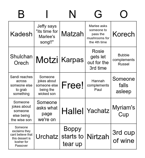 Passover Bingo Card