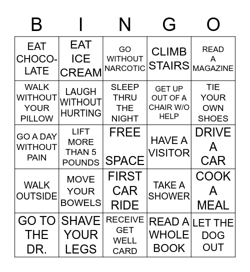 POST-OP BINGO Card