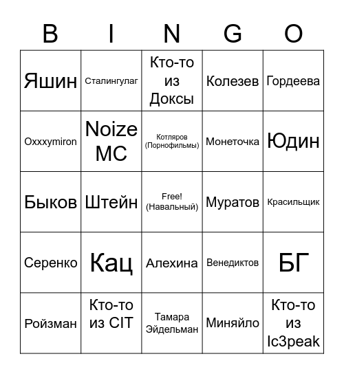 Иноагент-бинго Bingo Card
