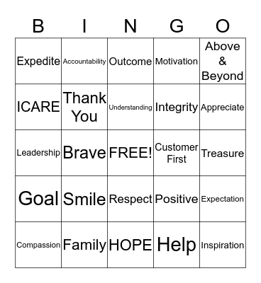 Customer Service Bingo Card