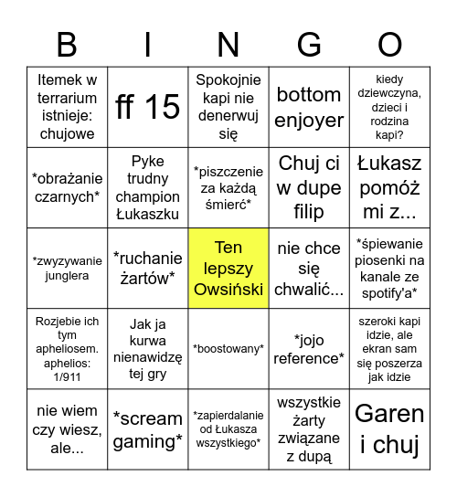 Ultimate bingo by lepszy Owsiński. Bingo Card