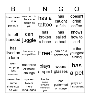 Find someone who... Bingo Card