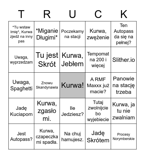 You've been hit by, you've been struck by... Truck! Bingo Card
