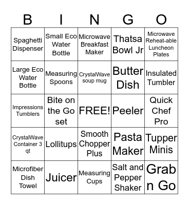 Tupperware Bingo!! Bingo Card