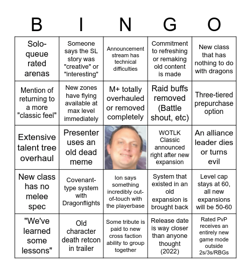 WoW Expansion Announcement Bingo Card