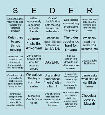 Passover Bingo Card